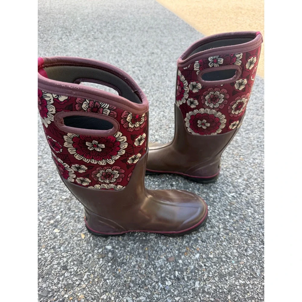 Bogs Classic High Pansies Waterproof Insulated Rain Boots Brown Floral Womens 9